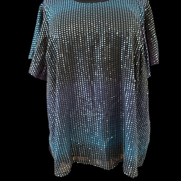 Lane Bryant Flutter-Sleeve Sequin Top Ombre Black Purple Blue NWT - Picture 4 of 7